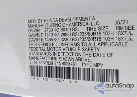 2022 Honda Odyssey Ex-L from USA, damaged, VIN 5FNRL6H74NB028461